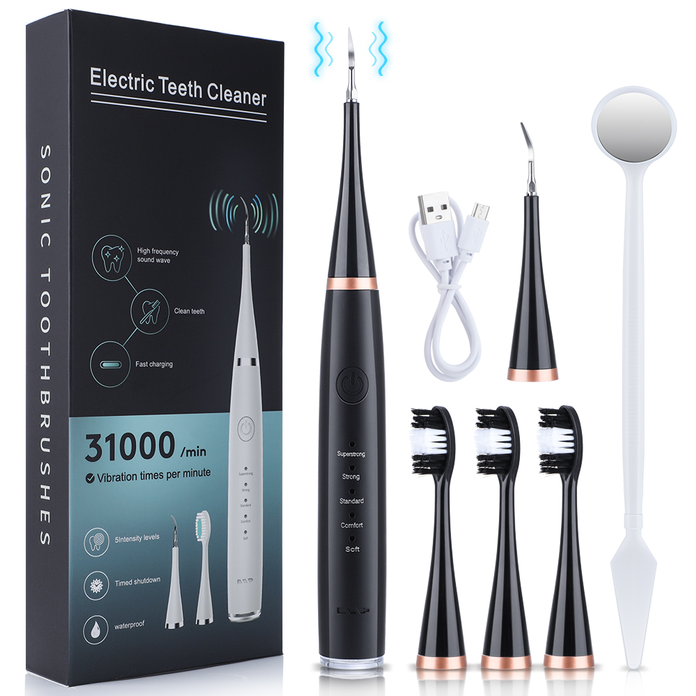 Escalador Dental ultrasónico, limpiador de dientes, eliminación de piedra Dental, eliminador de placa sónico eléctrico para manchas de dientes y sarro: Negro