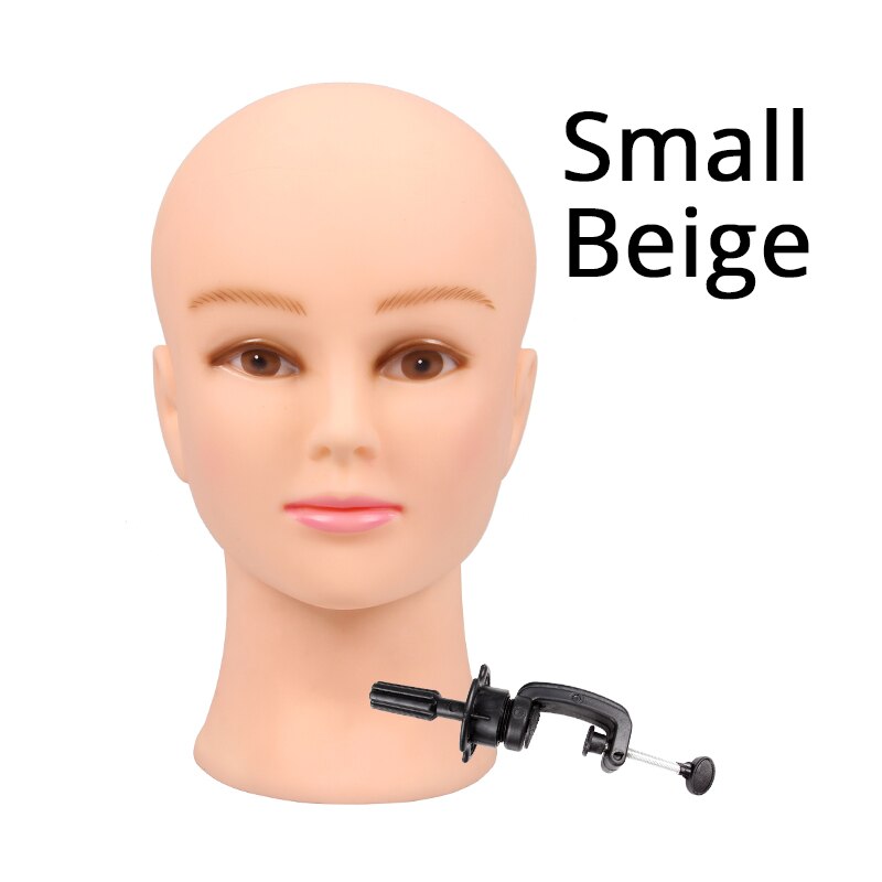 Plussign Female Mannequin Head Bald With Table Clamp Manikin Head For Wig Making Hat Display Makeup Practice 19-21": Small Beige
