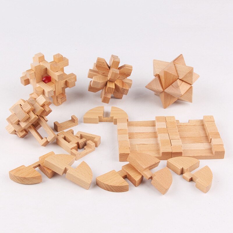 6 Pz/impostato Nuovo Disegno Kong Ming Blocco Rompicapo 3D di Legno Nove collegamento ad incastro sbavatura puzzle Giocattolo Gioco per Adulti bambini