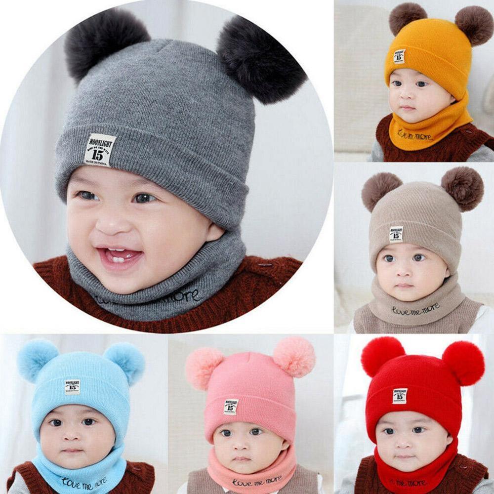Helt nyfödd baby unge flicka pojke vinter varm stickad lurvig mössa varm solid söt pompom mössa söt boll  v7 d 7
