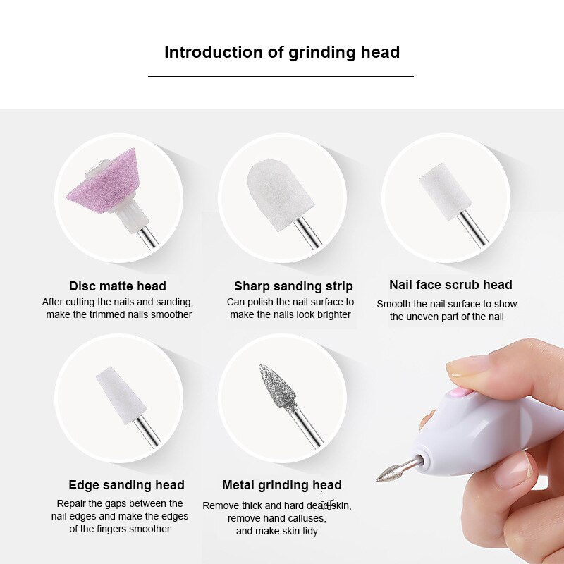 5 In 1 Electric Nail Drill Kit Battery Manicure Pedicure Grinding Polishing Nail Mini Portable Tools Machine