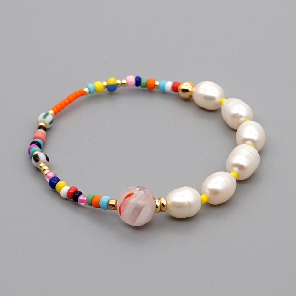 andare2BOHO Reale Della Perla dell'acqua Dolce Del Braccialetto Dei Braccialetti Delle Donne patchwork Perline Boho di proprietà Regalo Dei Monili Pulseras Mujer Moda Fatti A Mano