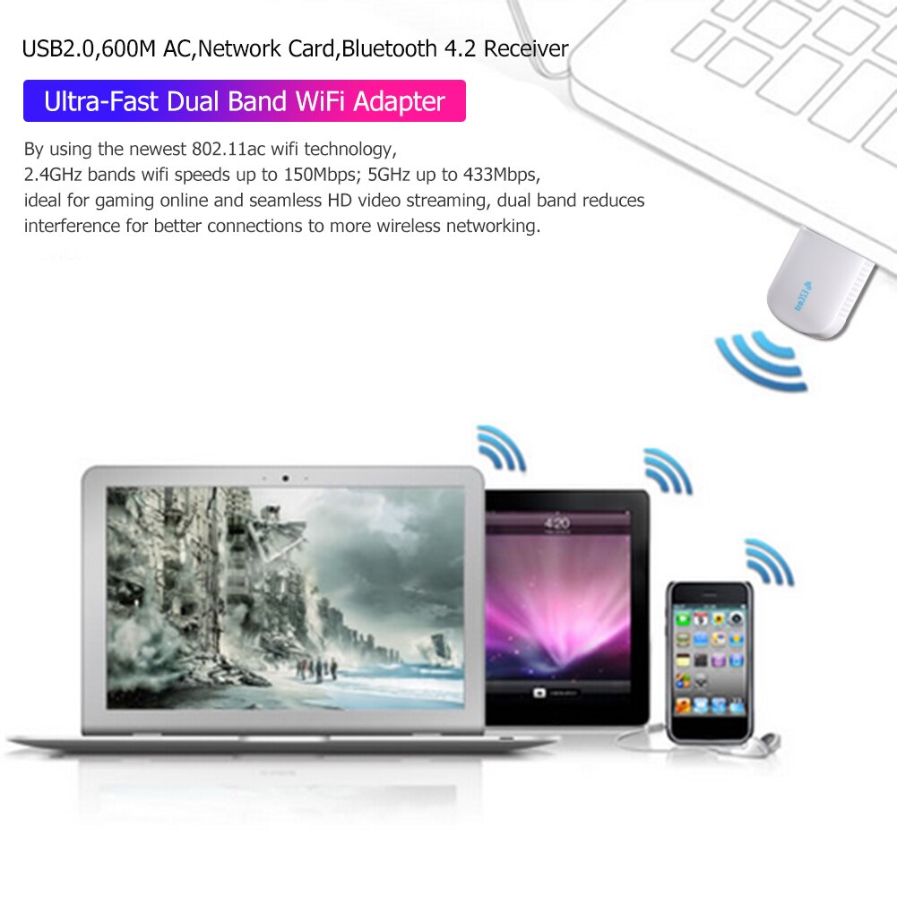 USB WLAN Adapter Bluetooth 600Mbps Dual-Band Wireless Dongle für EzCast 2.4G 5G