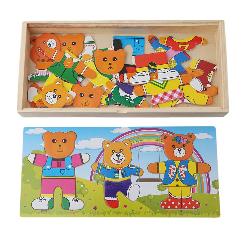 Kids Kinderen Houten Speelgoed Houten Puzzel Set Baby Educatief Speelgoed Beer Omkleden Puzzels: thress bears