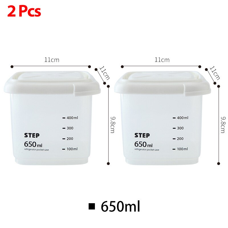2Pcs Plastic Sealed Cans Kitchen Storage Box Transparent Food Canister Keep Fresh Clear Container In Different Capacity: 650ml-2pcs