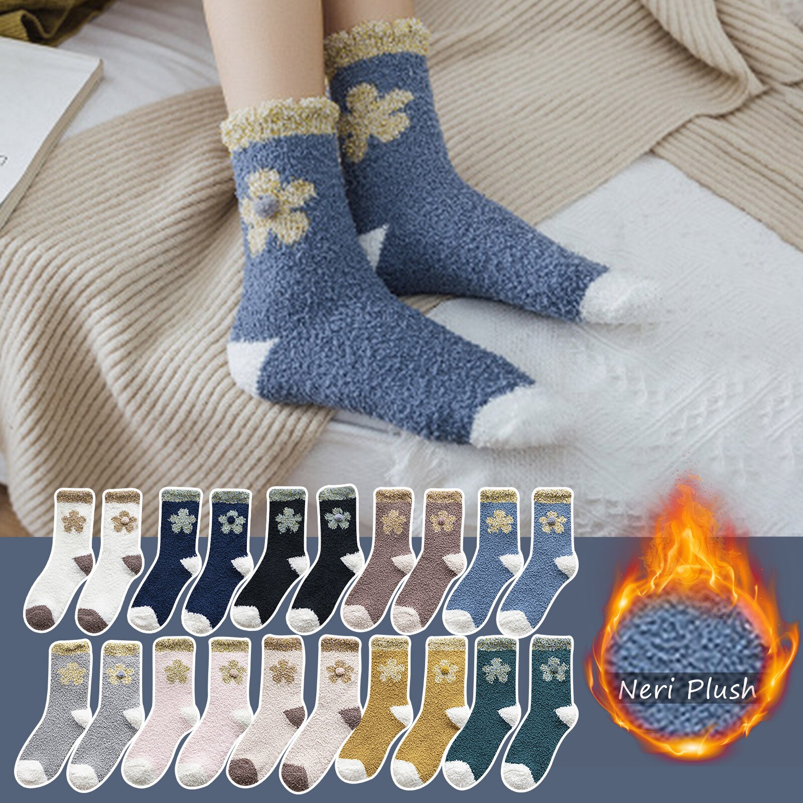 Chaussettes mi-longues en molleton de corail pour femmes, adorables, épaisses, pour garder la chaleur, automne et hiver