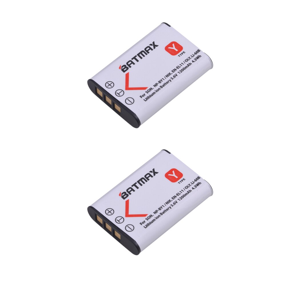 Batmax 2 st 1200 mah np -by1 en-el11 li-60b np  by1 batteri för sony hdr -az1vr az1 az1v az1vr sport action cam mini videokamera