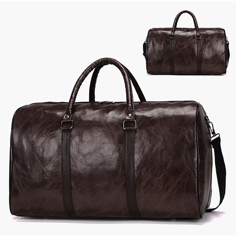 Læder rejsetaske stor duffel uafhængig stor fitness tasker håndtaske bagage skuldertaske sort mænd lynlås pu: Kaffe