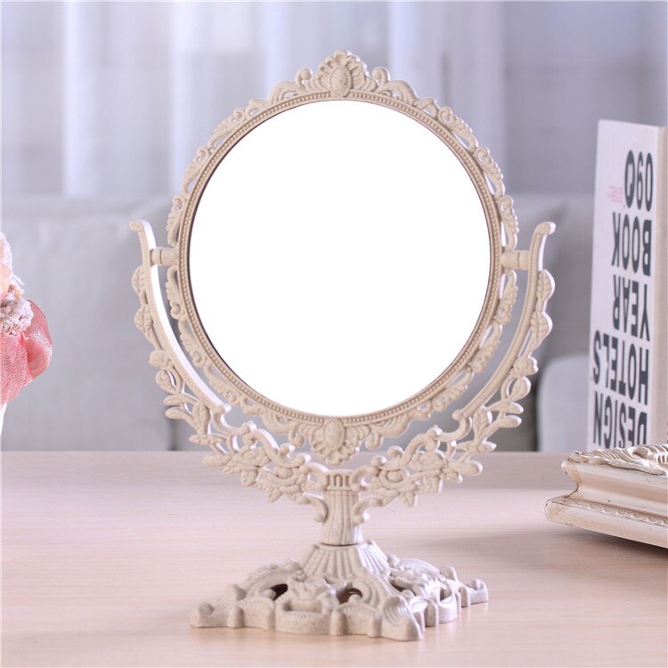 Retro stil jenter kvinner sminkespeil floral ovalt rundt håndspeil prinsesse sminke skjønnhetsverktøy  wj7202 european: C