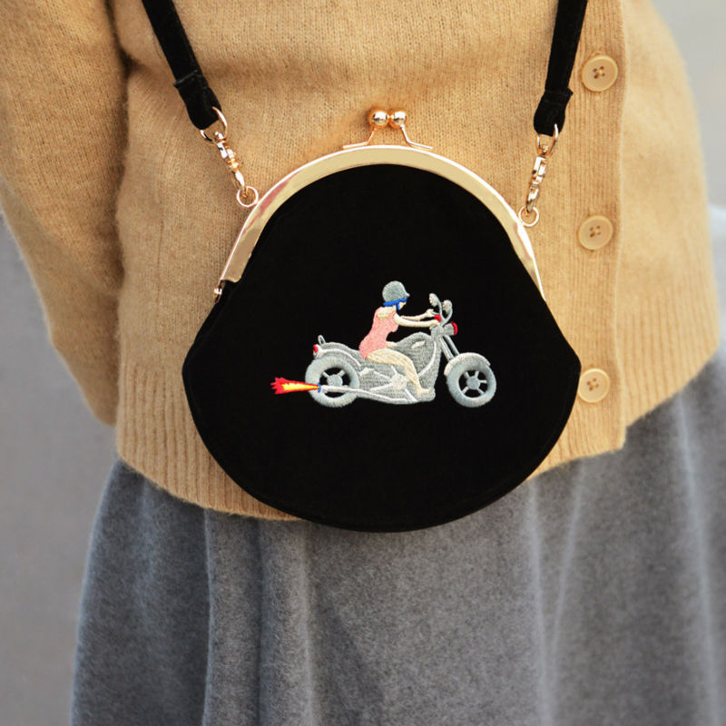 YIZI SToRe Vintage Velvet Embroidery Women Messenger Bags In Semi-circle Round Shape Original (FUN KIK)