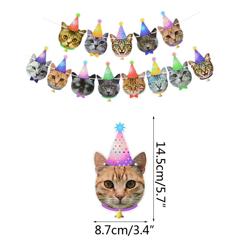 13 flag kat hund papir banner kæledyr tillykke med fødselsdagen bannere bunting guirlande dekoration kat hunde fødselsdagsfest forsyninger papir indretning: B01