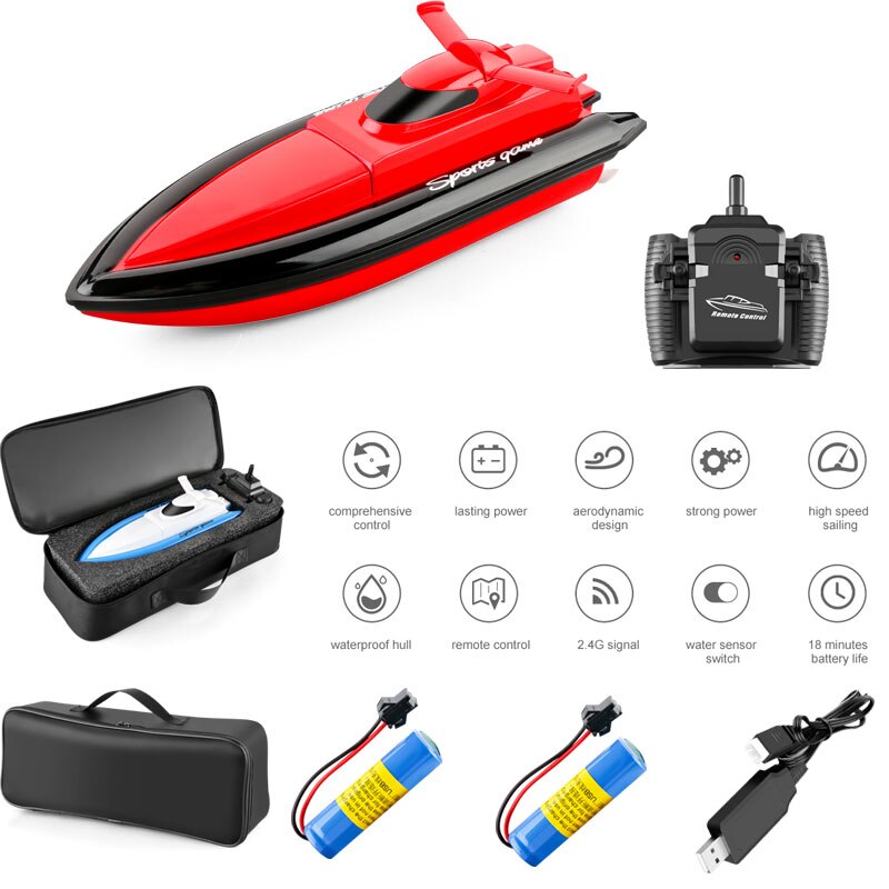 upgrade 2.4GHZ RC Boat 4CH 20Km/h Remote Control Boat High Speed Yacht 80-100M Remote Control Distance for children: Red 2 Battery