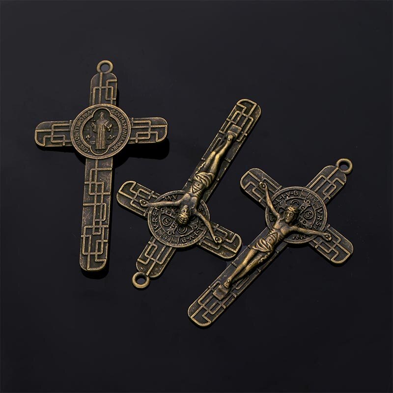Grand pendentif croix, figurine de jésus, connecteur, grand chapelet catholique, médaille centrale