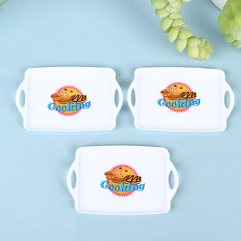 4Stck Puppe haus Tabletts Platten Mini Lebensmittel Weiß Gerichte Geschirr Miniatur Küche Zubehör Spielzeug