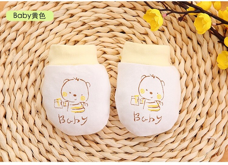 Babyhandsker 1 par sød tegneserie baby spædbarn drenge piger anti ridse handsker nyfødt beskyttelse ansigt bomuld ridse vanter: Baby gul