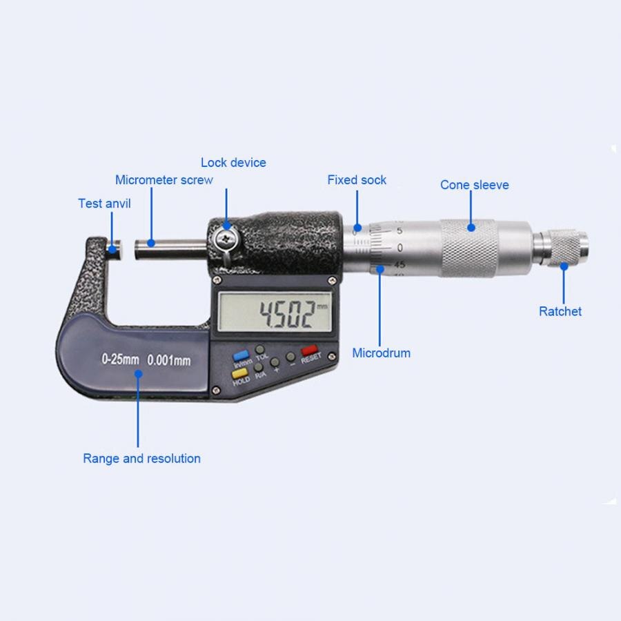 Measure Tool 0-25mm Electronic Digital Micrometer 0.001mm Thickness Gauge and Wrench Set Thickness Micrometer