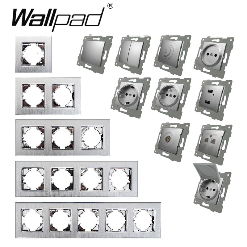 Silver Double EU Socket for EU Box Wallpad 156*86mm 110V-240V Satin Metal Panel Wall 16A Power Electrical Sockets