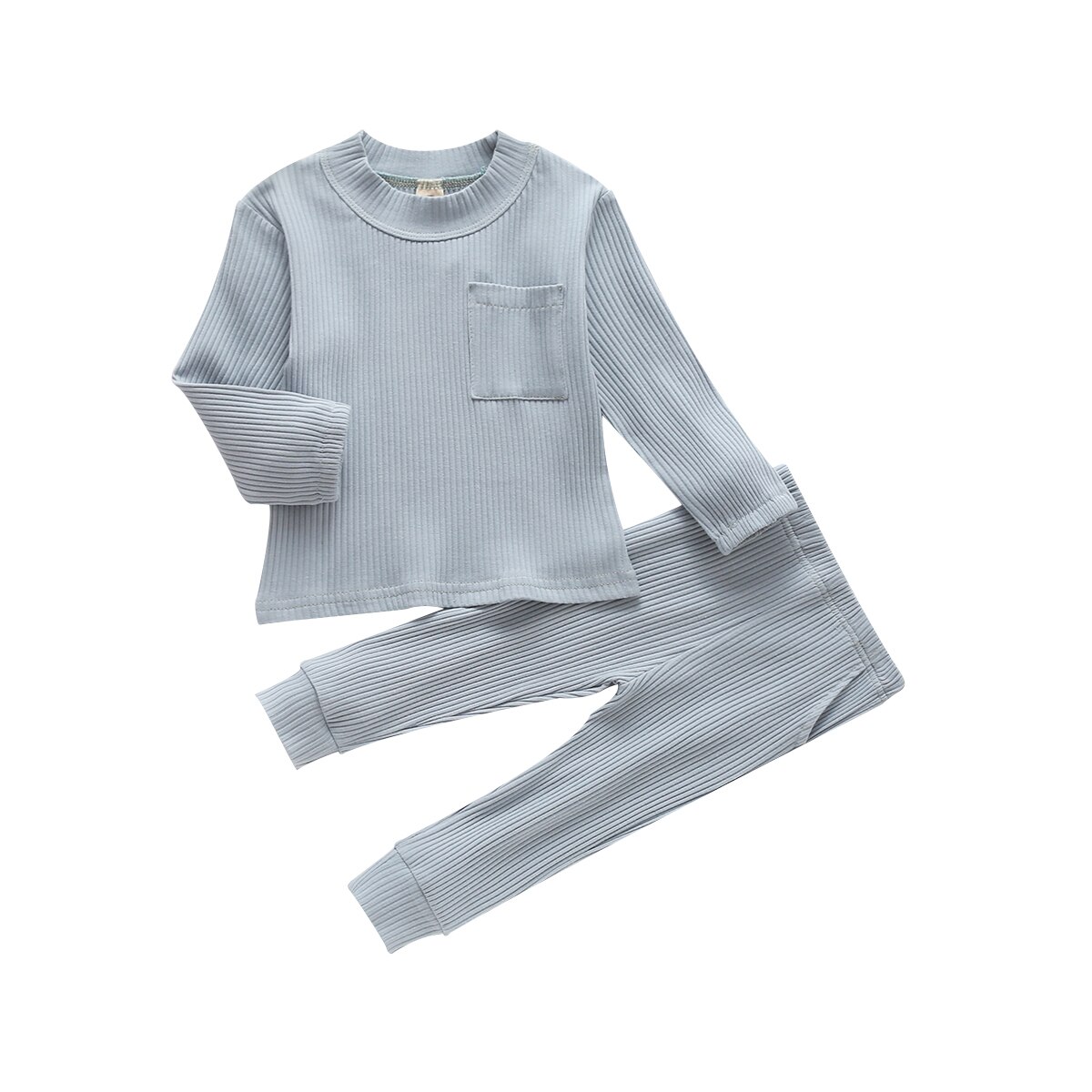 Katoen Casual Herfst Peuter Baby Kleding Solid Pocket Lange Mouwen + Broek Kinderen Baby Meisjes Jongens Outfits Nachtkleding Homewear: Sky Blue / 4T