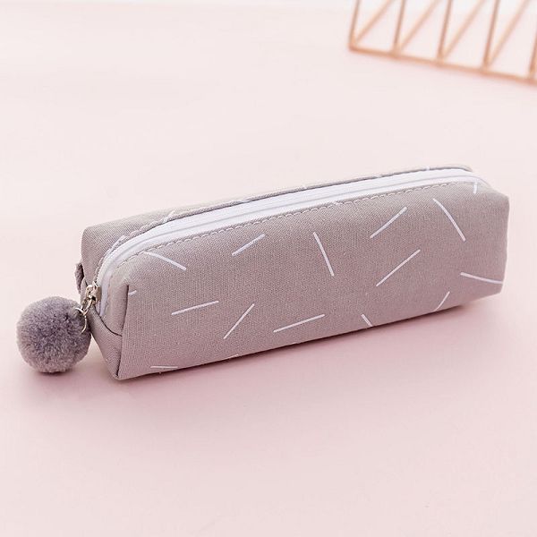 Pencil Case Solid Estuche Escolar Large Capacity Etui Pennen Box Trousse Scolaire Stylo Pencilcase Stripe Canvas Double Zipper: Gray Stripe