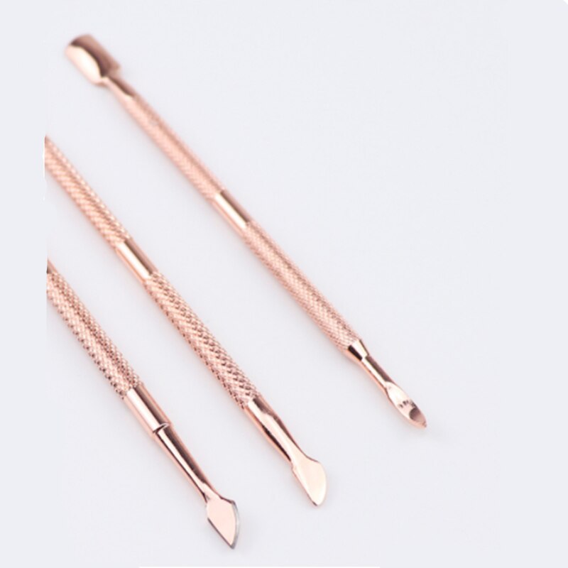 3Pcs Gold Rvs Cuticle Pusher Nail Art Pedicure Manicure Gereedschap Nagelvijl Dode Huid Push Cuticle Remover Nail pusher