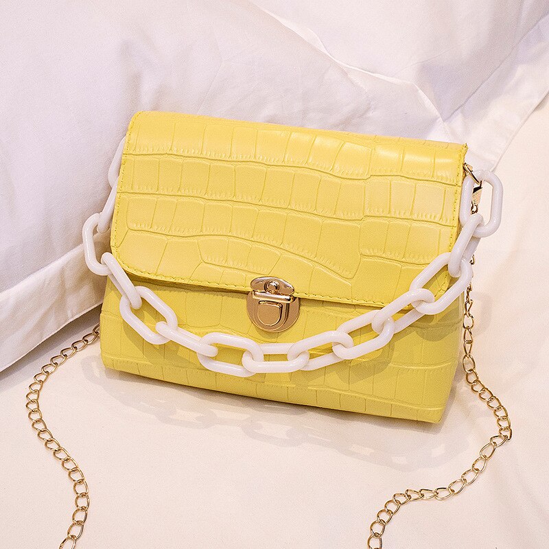 Lässige kleine schultertaschen mit alligatormuster für damen, große ketten, Bote-Tasche, handtasche, crossbody-handtasche, süßes täschchen: Gelb