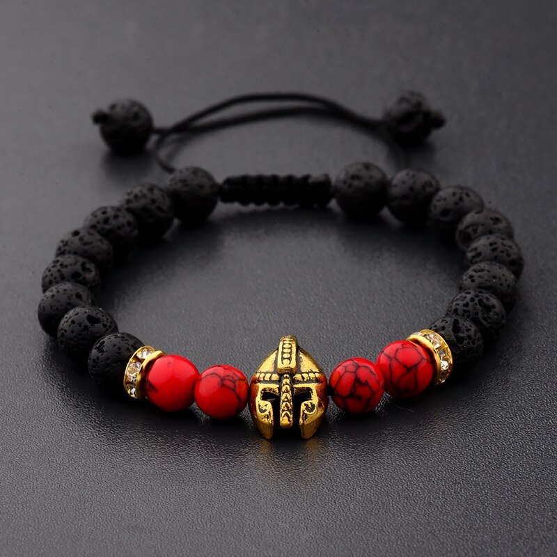 OIQUEI Metalen Helm Uil leeuwenkop Kralen Armband Mannen Kleurrijke Stenen Kralen Verstelbare Armbanden Mala Yoga Armband Voor Vrouwen