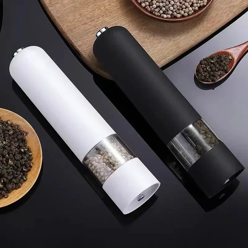 Elektrisk automatisk kvern pepper- og saltkvern med ledet-lys justerbar grovhet krydderkvern kjøkken matlagingsverktøy