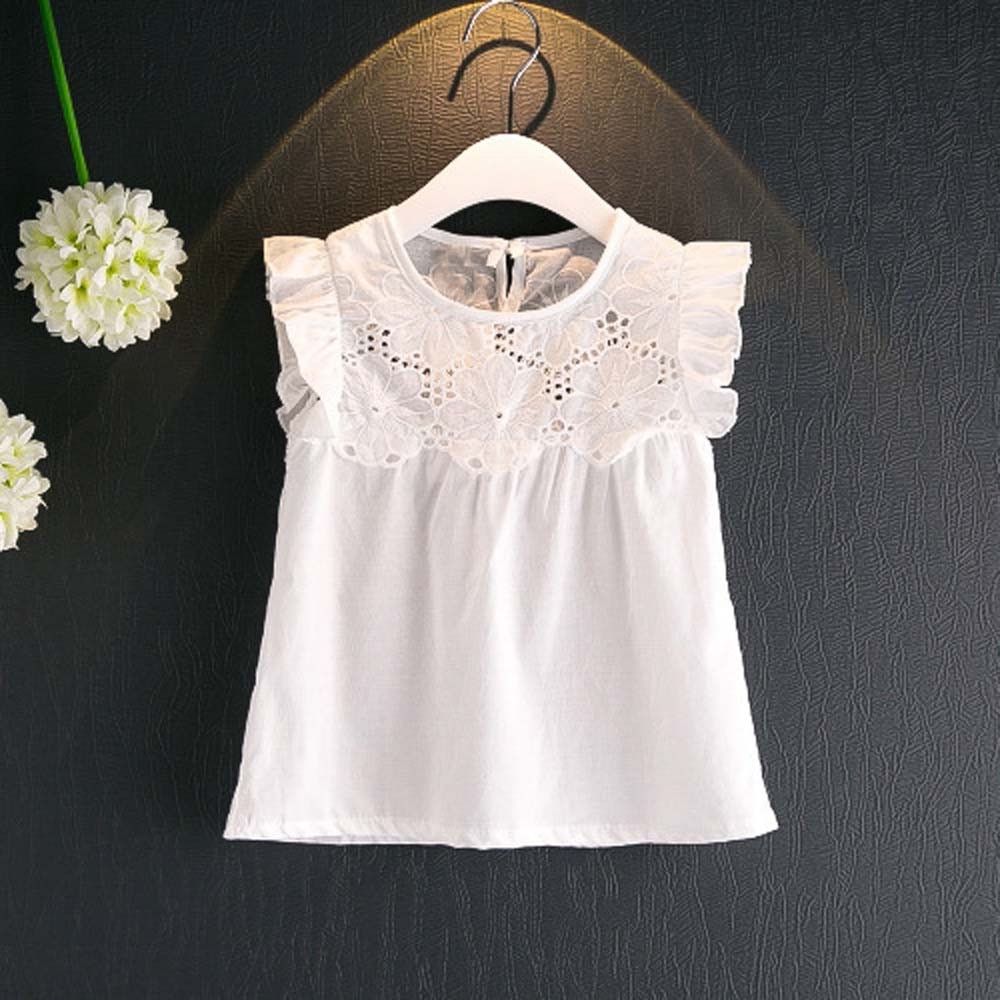 2Pcs Bambini Del Bambino Del Bambino Delle Ragazze Vestiti Set Senza Maniche In Pizzo Magliette E Camicette Della Maglia + Stampato Floreale Shorts Abiti Set Per 2 3 4 5 6 7 anni di Ragazza