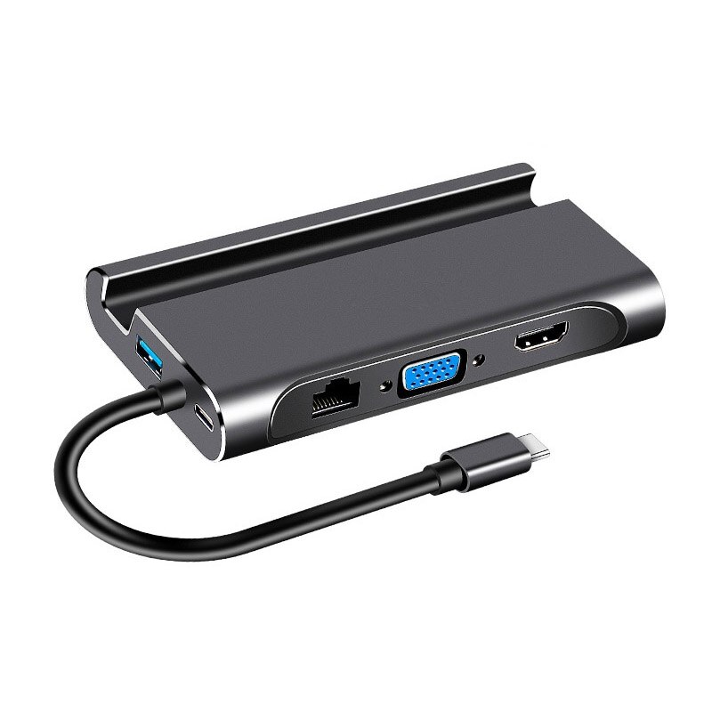 7 en 1 Type C Station d'accueil Hdmi USB 3.0 HDMI VGA RJ45 PD USB Hub adaptateur pour ordinateur portable: Black