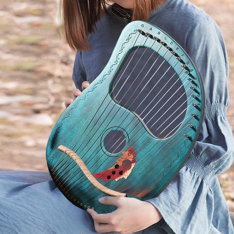 Lyrharpa 16- strängad harpa, heptachord, massivträ lutharpa med stämnyckel för musikälskare nybörjare, grön