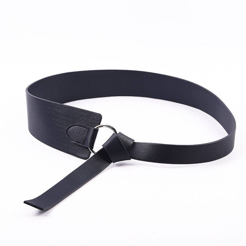 Cinturón ancho de cuero PU para mujer, corsé Obi fino con lazo rojo y negro, cinturón de ocio para damas, vestido de novia, cinturones de mujer: Azul marino