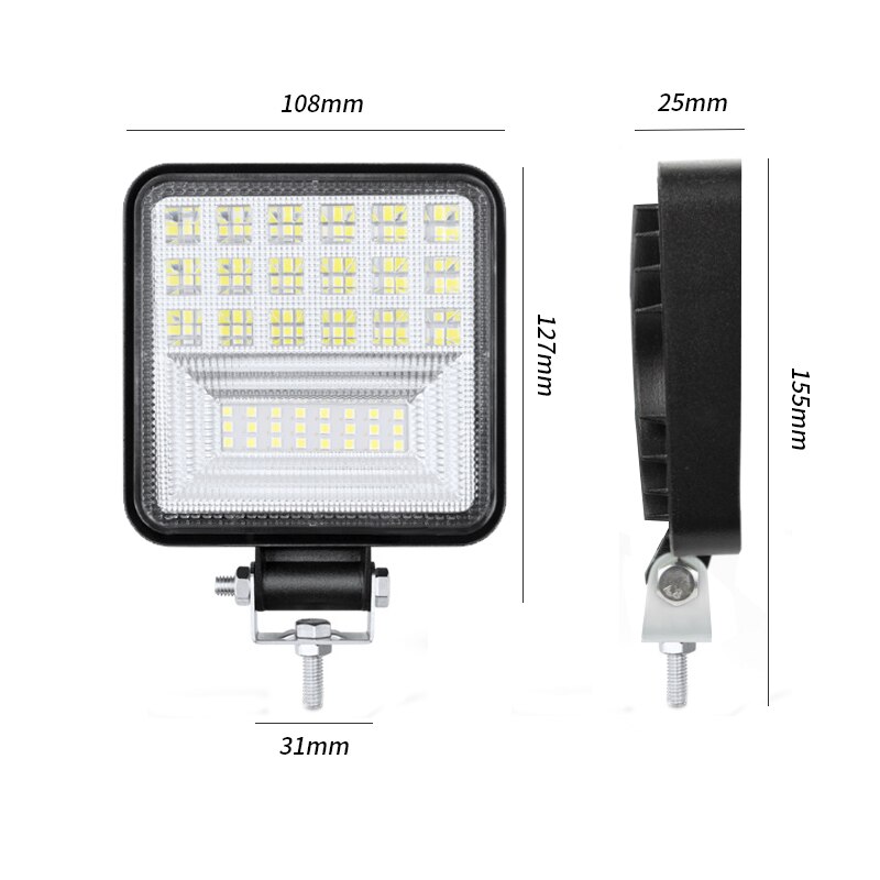Mini bil led arbejdslys 126w firkantede led terrængående køretøj lastbil lygter spotlight led lys bar 6000k hvidt lys