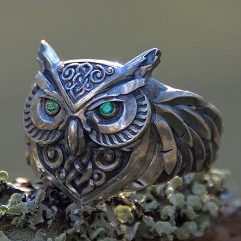 Retro grøn øjen ugle ring messing legering klassisk etnisk stil mænd og kvinder ring smykker