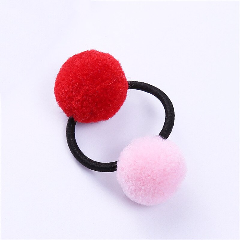 1PC lindo niñas pompón pelo lazos doble Pom elástico banda de pelo Pelo cuerdas, accesorios para el cabello para niños las niñas: 04