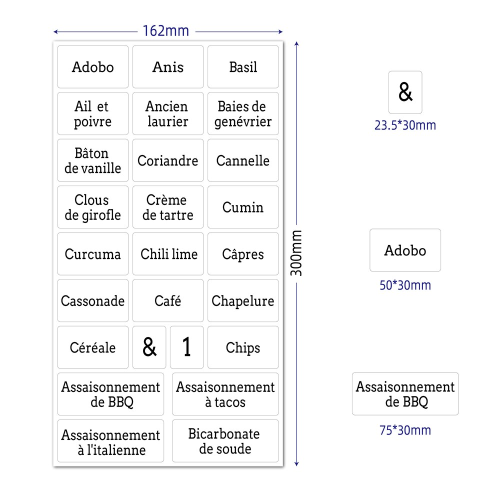 208pcs Spices Food Label Stickers Jars In French For Bottle Container Can Storgae Box Kitchen Drawer Cabinets Shelves Organizer