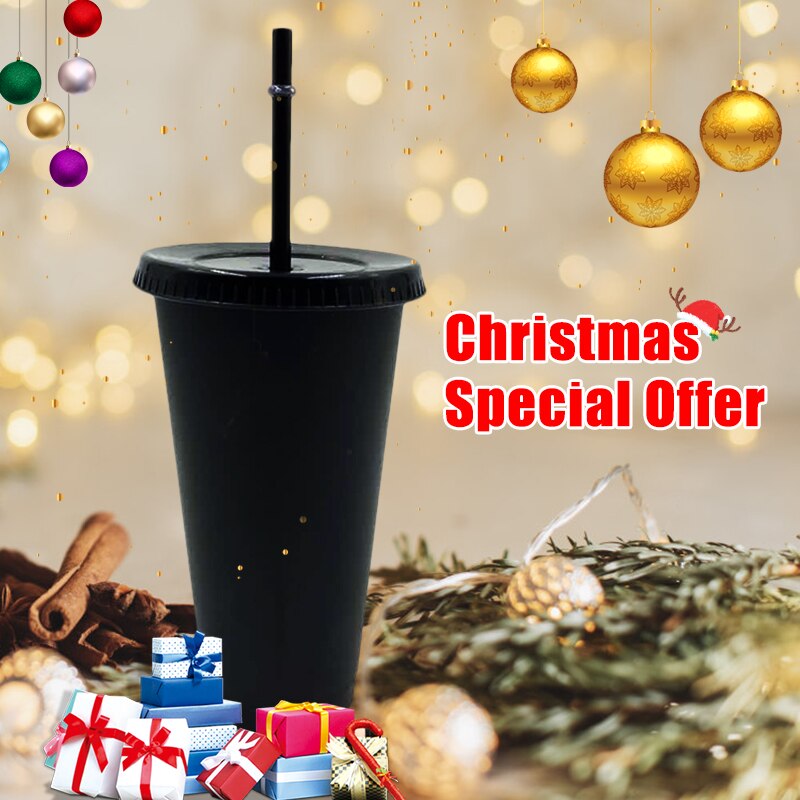 Reusable Ice Cold Drink Coffee Juice Tea Cup Reusable Smoothie Plastic Iced Tumbler Travel Mug With Straw Christmas Bottle