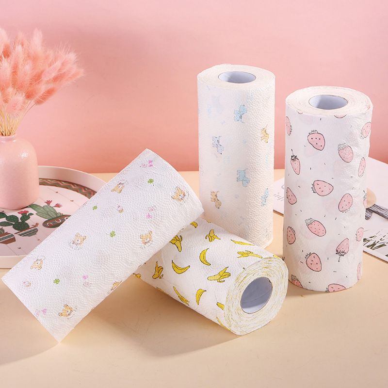 1 Roll Printing Cartoon Wood Pulp Kitchen Thickened Absorbent Oil Roll Paper