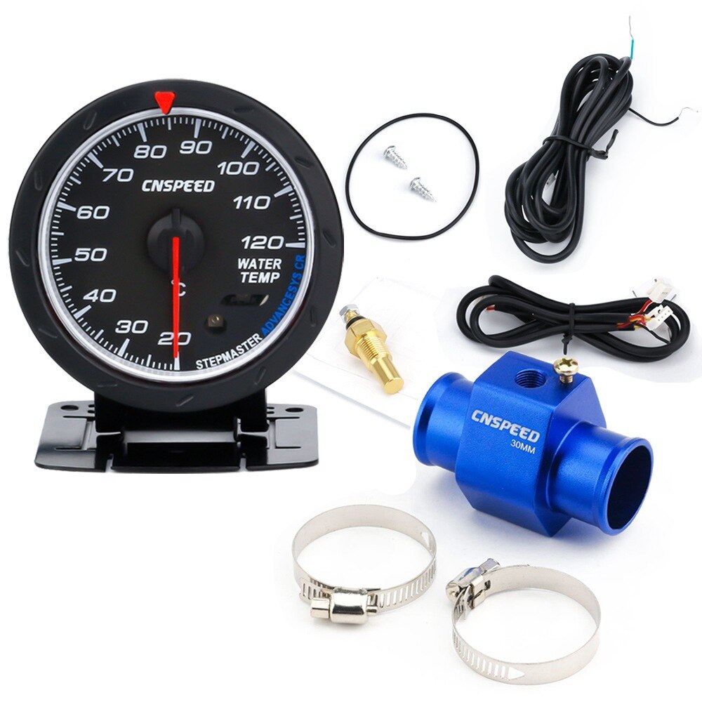 CNSPEED 60MM Temperatuurmeter 20--120 C Water Temp Meter Rood &amp; Wit Verlichting Auto Water met sensor adapter: with 30mm