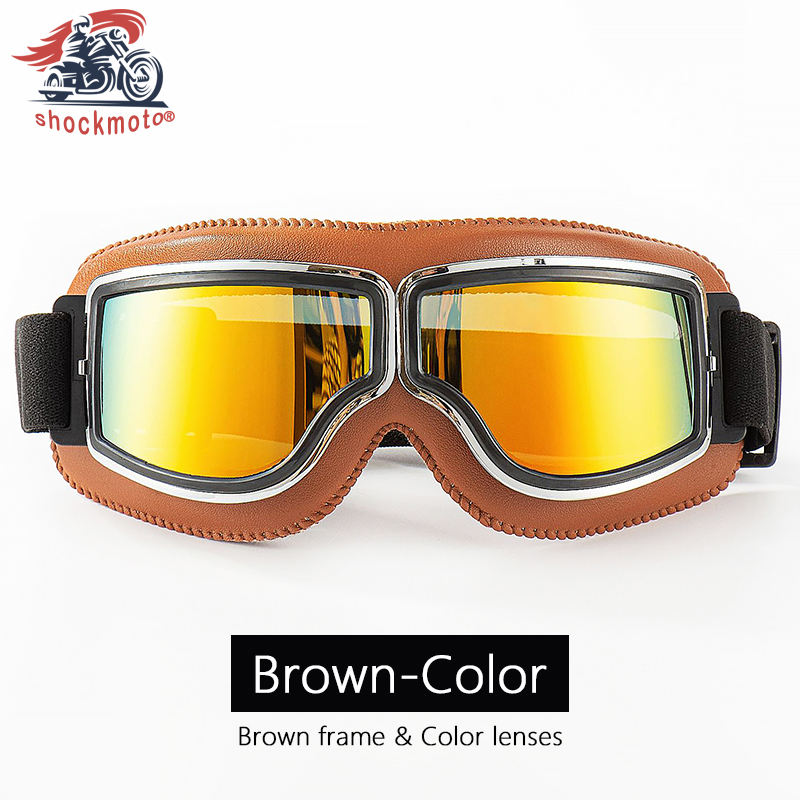 Universal Motorcycle Vintage Goggles Leather Motorbike Scooter Biker Moto Glasses Goggles for Steampunk Helmet Goggles Dustproof: GRAY