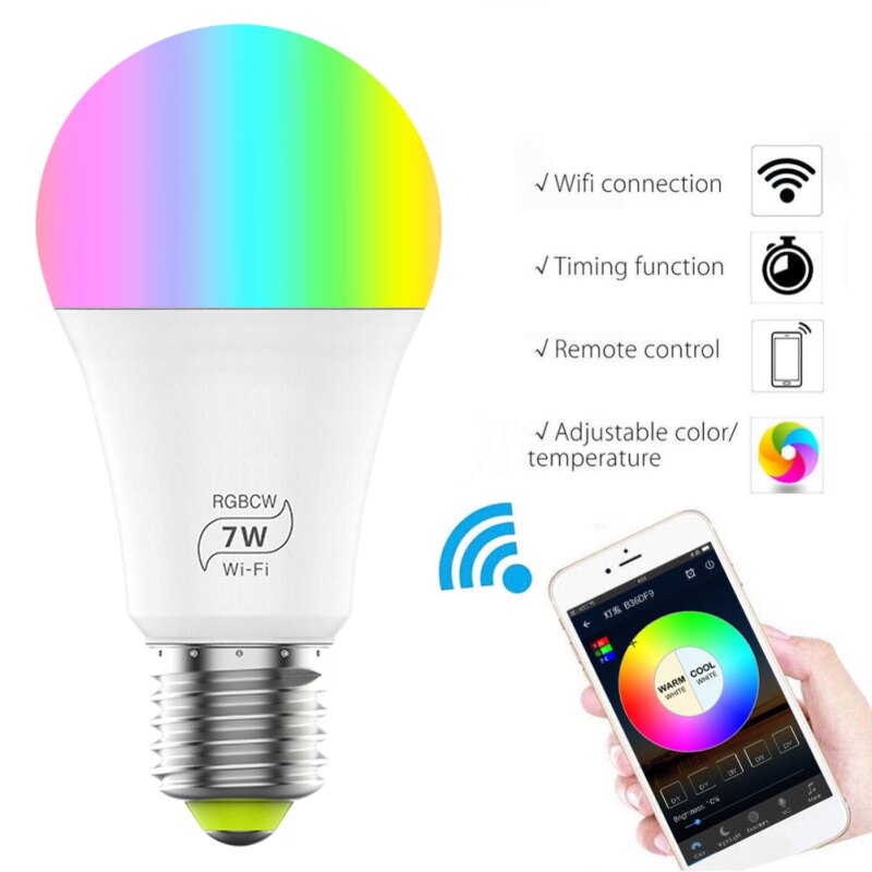 Dimbare 7 W E27 Wifi Slimme Lamp Led Lamp App Bedienen Alexa Google Home Control Wake Up Smart Lamp kleurrijke Nachtlampje