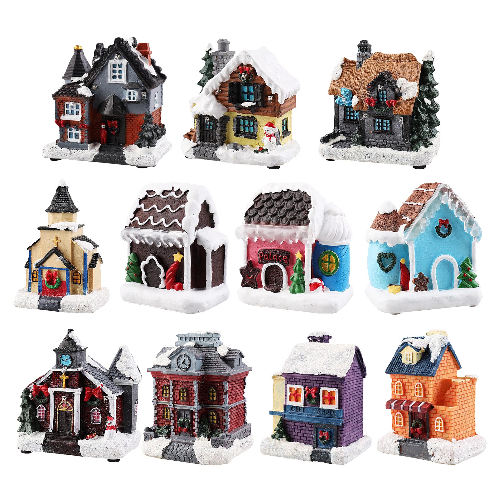 Kerst Huis Decor Led Licht Hars Dorp Ornament Desktop Decoratie