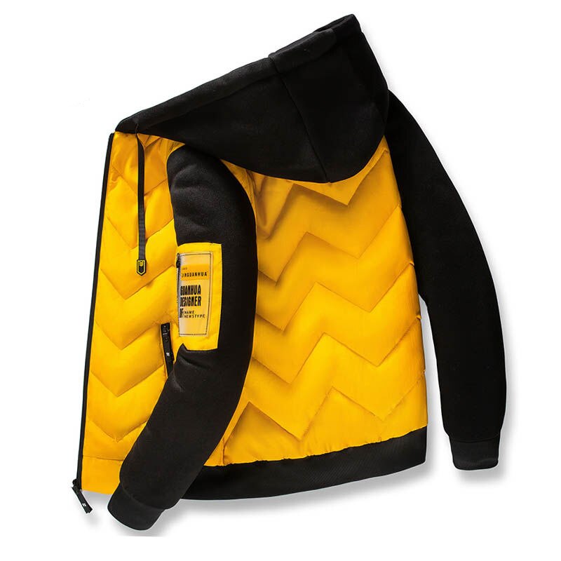 Winter Men Parka Casual Jacket Color patchwork Outwear Thicken And Warm hooded Coat Slim Fit MF9: Black / XL For 175CM  65KG