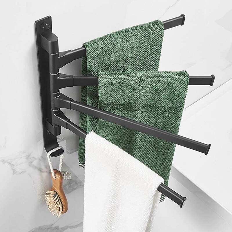 Handdoek Hanger Wandmontage Handdoekenrek Roterende Badkamer Aluminium Handdoek Bar Rail Handdoek Houder Organizer Zwart