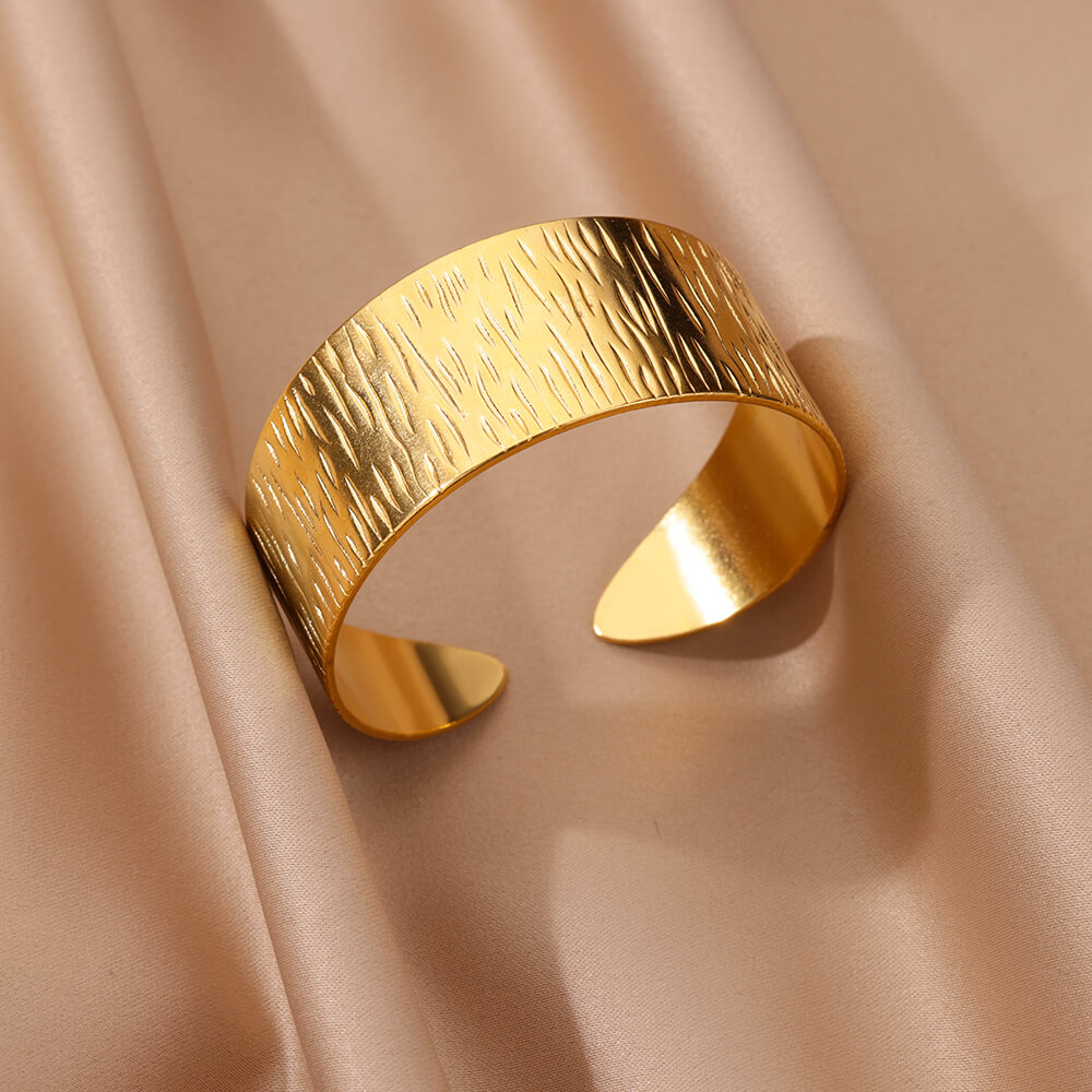 Stainless Steel Wide Bangles for Women Luxury Gold Color Open Chunky Cuff Bangle Bracelet femme Vintage Wedding Jewelry