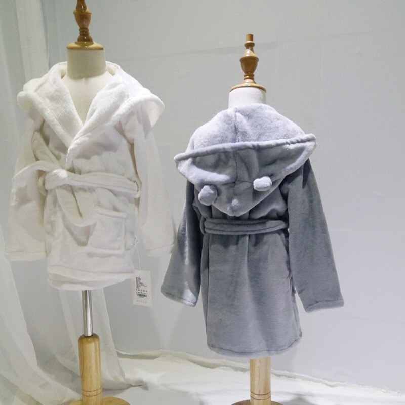 bathrobe for newborns 0-2Y fleece baby bathrobe with a hood home unisex solid color cute bear flannel bath robes