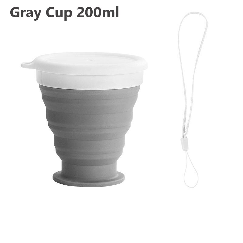 Collapsible Coffee Cup with Lids Reusable Camping Tea Cup for Portable Foldable Hiking Traveling Office Eco-friendly Sustainable: Gray Cup 200ml