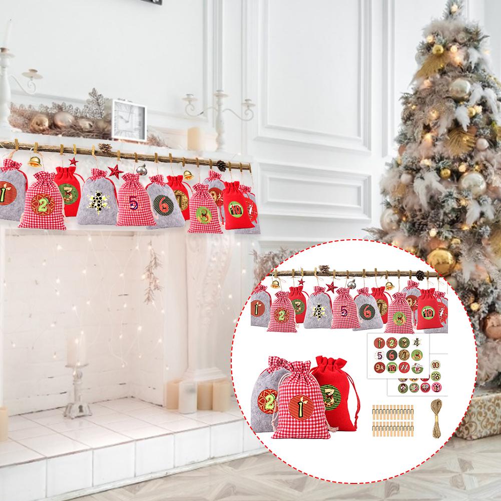 Christmas Advent Calendar Cloth Bags Set Decorative Christmas Countdown Calendar Candy Bags for Home Decor