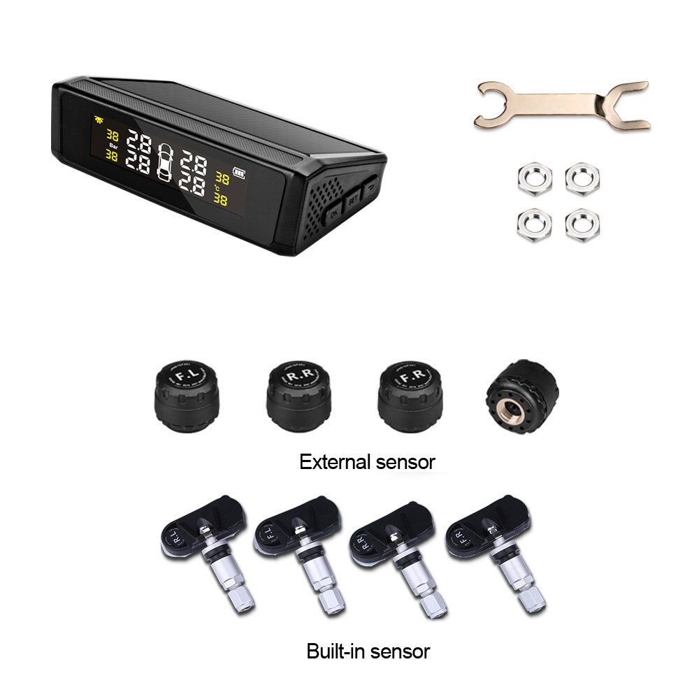 Jansite Tpms Draadloze Auto Bandenspanning Monitoring Intelligente Systeem Solar Power Charge Led Display 4 Externe Interne Sensoren