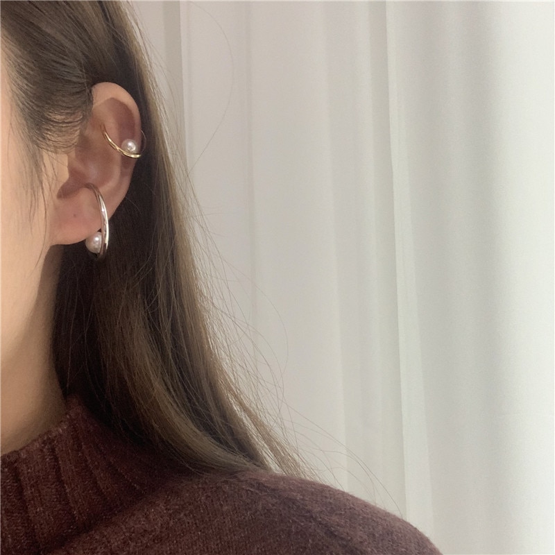 Minimalistischen Gold Silber Farbe Offenen Kreis Earcuff Perle Clip auf Ohrringe Frauen Mann Ohr Manschette Earless Ohrringe ohne durchbohren
