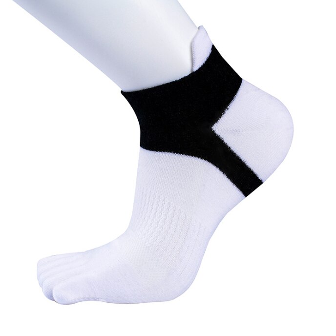 Taobo 10 par stribet afslappet, åndbar, svedabsorberende fem-toed mandlige bådsokker mesh meias sport, der løber fem fingertå sokker: Hvid